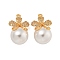 Brass Micro Pave Cubic Zirconia Pendants, with ABS Plastic Pearl, Flower, Real 18K Gold Plated, 25.5x16x13.5mm, Hole: 2mm
