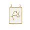 Brass Enamel Pendants, Rectangle with Word Fe Charm, Lead Free & Cadmium Free, Long-Lasting Plated, Rack Plating, Real 18K Gold Plated, White, 17x11.5x2mm, Hole: 1.4mm