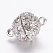 Alloy Rhinestone Magnetic Clasps with Loops, Round, Platinum, 19x12mm, Hole: 2mm