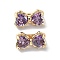 Brass Pave Cubic Zirconia Multi-Strand Links, 3-Hole, Bowknot, Real 18K Gold Plated, Dark Violet, 7x12x7mm, Hole: 1.2mm
