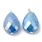 Imitation Jade Glass Pendants, with Golden Brass Loops, Faceted, Teardrop Charms, Cornflower Blue, 22~23x13x7.5~9mm, Hole: 1.5~2mm