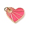 Rack Plating Brass Enamel Pendants, with Jump Ring, Long-Lasting Plated, Real 18K Gold Plated, Heart, Cerise, 17x16x2mm, Jump Ring: 5x0.9mm, 3mm Inner Diameter