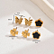 3 Pairs Fashionable Butterfly & Flower & Clover Stainless Steel Stud Earring Sets, Golden, 10x8mm