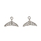 Alloy Rhinestone Pendants, Mermaid Tail, Platinum, 15x19x2.5mm, Hole: 2mm