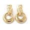 Brass Micro Pave Clear Cubic Zirconia Dangle Hoop Earrings, Twist Donut, Light Gold, 23x15mm