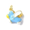 Brass Enamel Charms, with Jump Ring, Long-Lasting Plated, Cadmium Free & Lead Free, Rack Plating, Real 18K Gold Plated, Pegasus Charm, Light Blue, 15x15x7.5mm, Hole: 3mm