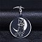 201 Stainless Steel Pendant Keychain, with Enamel, Flat Round with Cat, Stainless Steel Color, 9.15cm