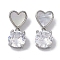 Brass & Shell & Clear Cubic Zirconia Pendants, Cadmium Free & Nickel Free & Lead Free, Flat Round & Heart Charms, Platinum, 19x8x5.5mm, Hole: 2mm