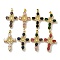 Brass Micro Pave Cubic Zirconia Pendants, with Glass, Cadmium Free & Nickel Free & Lead Free, Cross with Virgin Mary, Real 18K Gold Plated, 45.5x29x6mm, Hole: 6.5x4.5mm