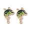 Alloy Enamel Connector Charms, Dolphin Links with Crystal Rhinestone, Light Gold, Cadmium Free & Nickel Free & Lead Free, Dark Green, 23x15.5x1.5mm, Hole: 1.5mm