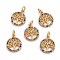 Brass Micro Pave Cubic Zirconia Charms, with Jump Rings, Flat Round with Tree of Life, Colorful, Golden, 14.5x12x1.5mm, Hole: 2.5mm