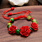 Rose Adjustable Cinnabar Braided Bead Bracelets, Feng Shui Energy Bracelets for Women, Red, 7-1/8 inch(18cm)