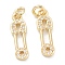 Brass Micro Pave Clear Cubic Zirconia Pendants, Long-Lasting Plated, with Jump Ring, Brooch, Golden, 16x5x1.5mm, Hole: 1.5mm