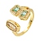 Rack Plating Brass Micro Pave Cubic Zirconia Open Cuff Rings for Women,  with Glass, Cadmium Free & Lead Free, Long-Lasting Plated, Real 18K Gold Plated, Rectangle, Inner Diameter: 17.5mm