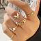 5Pcs Alloy & Crystal Rhinestone & Plastic Pearl Finger Rings, Butterfly, Golden, Inner Diameter: 16~19mm