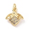 Brass Micro Pave Cubic Zirconia Charms, with Jump Ring, Cadmium Free & Lead Free, Bees Charms, Golden, 13.5x12x4mm, Hole: 2.8mm