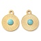 Synthetic Turquoisel Flat Round Charms, with 304 Stainless Steel Settings, Manual Polishing, Ion Plating(IP), Golden, 15x12x3mm, Hole: 1.6mm