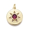 Brass Micro Pave Cubic Zirconia Pendants, Long-Lasting Plated, with Jump Rings, Flat Round with Sun, Real 18K Gold Plated, 18.5x16x3mm, Jump Rings: 5x1mm, Inner Diameter: 3mm