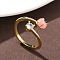 Flower Brass Micro Pave Cubic Zirconia Cuff Rings, with Enamel for Women, Cadmium Free & Lead Free, Rack Plating, Real 18K Gold Plated, Salmon, 1.5mm, US Size 6 3/4(17.1mm)