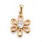 304 Stainless Steel Pendants, with Cubic Zirconia, Flower, Clear, Golden, 20x15.5x4mm, Hole: 5x3mm