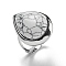 304 Stainless Steel Synthetic Turquoise Cuff Rings, Teardrop Open Rings for Women Men, Stainless Steel Color, 18.5x23.5mm, Inner diameter: Adjustable.