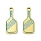 304 Stainless Steel Pendants, with Enamel, Wine Bottle, Ion Plating(IP), Real 18K Gold Plated, 18.5x8x2mm, Hole: 1.5mm