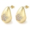 Teardrop with Star Brass Micro Pave Clear Cubic Zirconia Stud Earrings, Long-Lasting Plated, Lead Free & Cadmium Free, Real 18K Gold Plated, 21x14mm