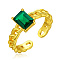 Golden Brass Micro Pave Cubic Zirconia Solitaire Ring, Cuff Rings, Rectangle, Green, Wide: 4mm