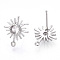 Brass Micro Clear Cubic Zirconia Stud Earring Findings, with Loop, Nickel Free, Sun, Platinum, 14.5x12.5mm, Hole: 1mm, Pin: 0.7mm.