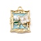 Alloy Enamel Pendants, Rectangle with Flower Charm, with ABS Plastic Pearl, Pale Turquoise, 25.5x19x5mm, Hole: 2mm
