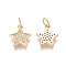 Brass Micro Pave Clear Cubic Zirconia Charms, with Jump Rings, Star, Golden, 12x10x2mm, Jump Ring: 5x0.7mm, Inner Diameter: 3.6mm