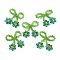 Glass Beaded Pendants, with Copper Wire, Bowknot with Flower Charms, Teal, 25~27x25~28x5~5.5mm, Hole: 5.5x7.5mm