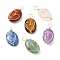 6Pcs Natural Mixed Gemstone Copper Wire Wrapped Pendants, Oval Charms with Heart, Light Gold, 20x9.5~10x5~6mm, Hole: 2.5~3mm