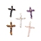 Natural Mixed Stone Faceted Round Copper Wire Wrapped Pendants, Cross Charms, Light Gold, 38x23x5mm, Hole: 2.5mm