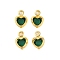 Heart Rack Plating Brass Glass Pendants, Cadmium Free & Lead Free, Long-Lasting Plated, Golden, Green, 7.5x5x2mm, Hole: 1mm