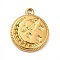 Ion Plating(IP) 304 Stainless Steel Pendants Rhinestone Settings, Flat Round with Planet, Real 18K Gold Plated, Fit for 1mm Rhinestone, 17x14x2mm, Hole: 1.2mm