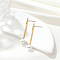 304 Stainless Steel Column Dangle Stud Earrings, Natural Pearl Drop Earrings, Real 18K Gold Plated, 61.5x8mm