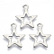 Non-Tarnish 201 Stainless Steel Pendants, Cut-Out, Laser Cut, Hollow, Star, Stainless Steel Color, 17x14x1mm, Hole: 1.4mm