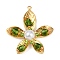 304 Stainless Steel Pendants, with Acrylic Beads, Flower, Golden, Olive Drab, 37.5x34.5x8.5mm, Hole: 1.5mm