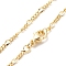 Brass Figaro Chains Necklace for Women, Cadmium Free & Lead Free, Real 18K Gold Plated, 17.13 inch(43.5cm)
