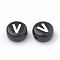 Opaque Acrylic Beads, Horizontal Hole, Alphabet Style, Flat Round, Letter.V, 7x4mm, Hole: 1.5mm, about 3700pcs/500g