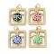 Brass Micro Pave Clear Cubic Zirconia Pendants, Cadmium Free & Lead Free, with Enamel, Shell and Jump Ring, Real 18K Gold Plated, Square with Tortoise, Mixed Color, 21x18x3mm, Hole: 3.6mm