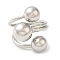 Rack Plating Brass Triple Round Ball Open Cuff Rings, Cadmium Free & Lead Free, Platinum, US Size 9 3/4(19.5mm)