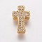 Brass Cubic Zirconia Beads, Cross, Clear, Golden, 14x9x3.5mm, Hole: 1mm
