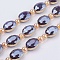Opaque Glass Beads Strands, with Brass Findings, Pearl Luster Plated, Faceted, Oval, Golden, DarkSlate Blue, 12x16x7.5mm, Hole: 1mm, about 10pcs/strand, 8.2 inch (21cm)