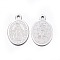 DanLingJewelry 304 Stainless Steel Charms, Oval with Virgin Mary, Miraculous Medal, Stainless Steel Color, 14x9x0.8mm, Hole: 1mm