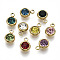 PVD Vacuum Plating 201 Stainless Steel Rhinestone Charms, Birthstone Charms, Flat Round, Real 18K Gold Plated, Mixed Color, 8.5x6x3mm, Hole: 1.5mm