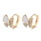 Brass Micro Pave Clear Cubic Zirconia Hoop Earrings, with Shell, Butterfly, Real 18K Gold Plated, 11x9.5x13mm