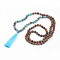 Natural Ocean Jasper and Wood Beaded Necklaces, with Tassel, Burlap Bags Packing, 39.7 inch(101cm)