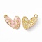 Alloy Enamel Pendants, with ABS Imitation Pearl Beads, Light Glod, Heart with Flower Charm, Pink, 21x14.5x4mm, Hole: 1.6mm